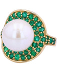 14K EFFY YG Pearl & Emerald Halo Ring