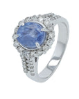 18K WG 3.64 CT No Heat Sri Lanka Sapphire Halo Ring