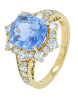 18K YG 4.66 CT No Heat Sri Lanka Sapphire Halo Ring