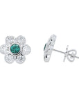 14K WG Lab Grown Diamond & Lab Grown Emerald Flower Earrings